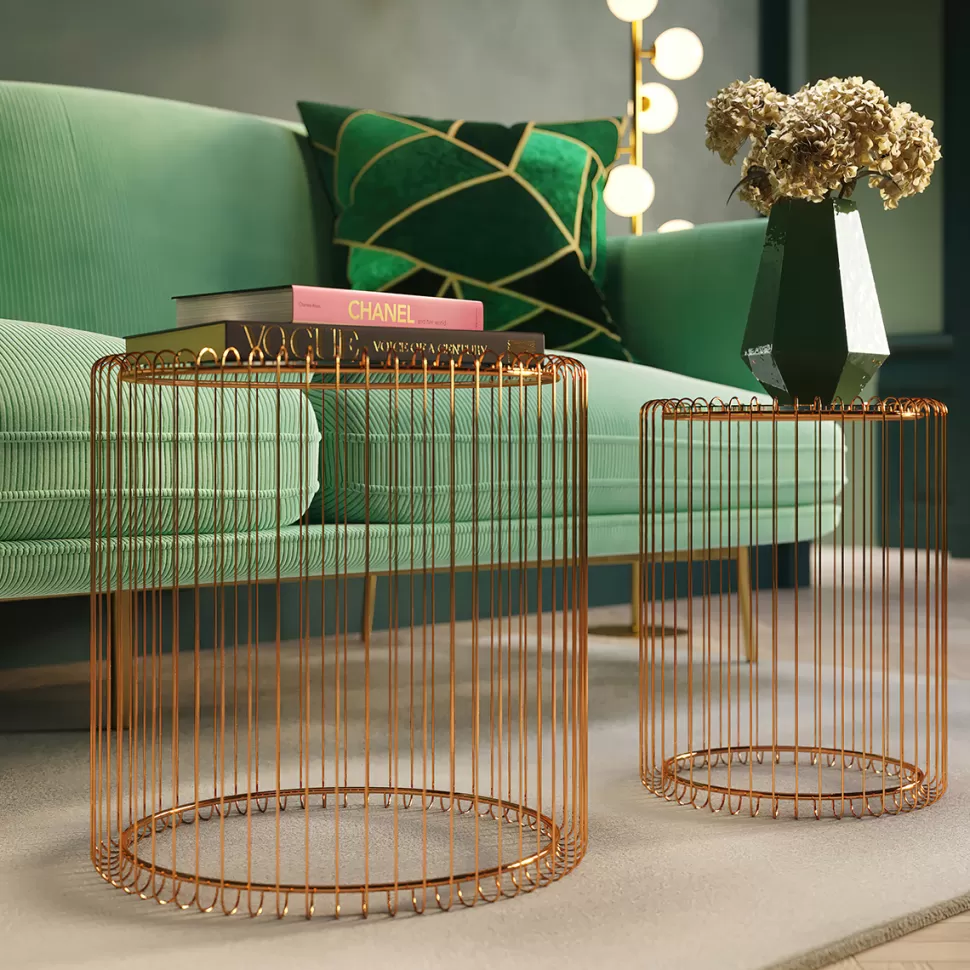 KARE Design Bijzettafel Wire Koper (2-delig) Ø44cm Best Sale