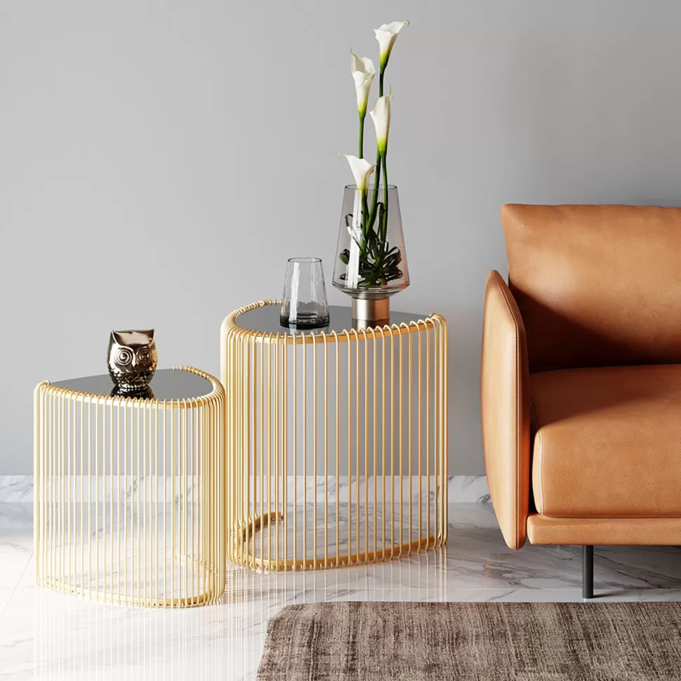 KARE Design Bijzettafel Wire Triangle Gold (Set Van 2) New