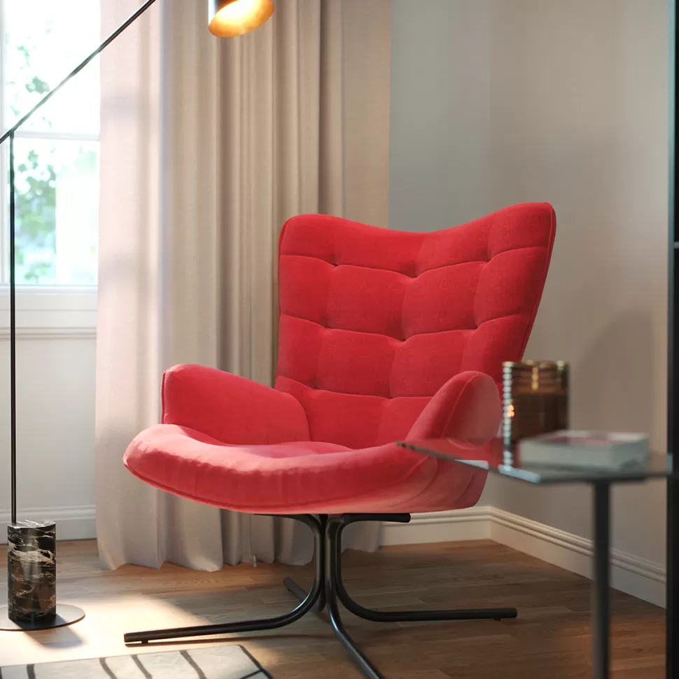 KARE Design Draaistoel Oscar Velvet Red Outlet