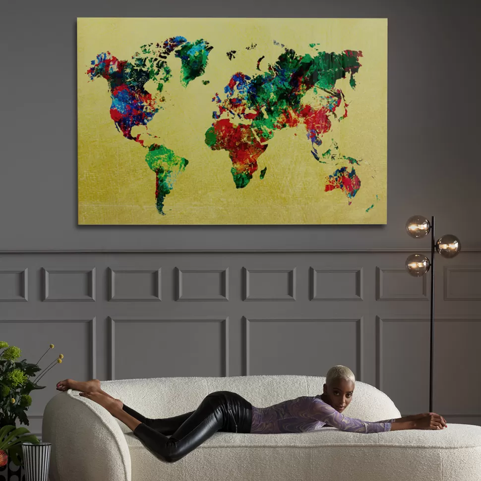 KARE Design Glas Schilderij Metallic Colourful Map 150x100cm Outlet