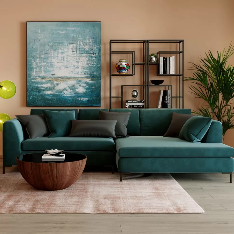 KARE Design Hoekbank Gianni Fluweel Donkergroen Links Zwart Flash Sale