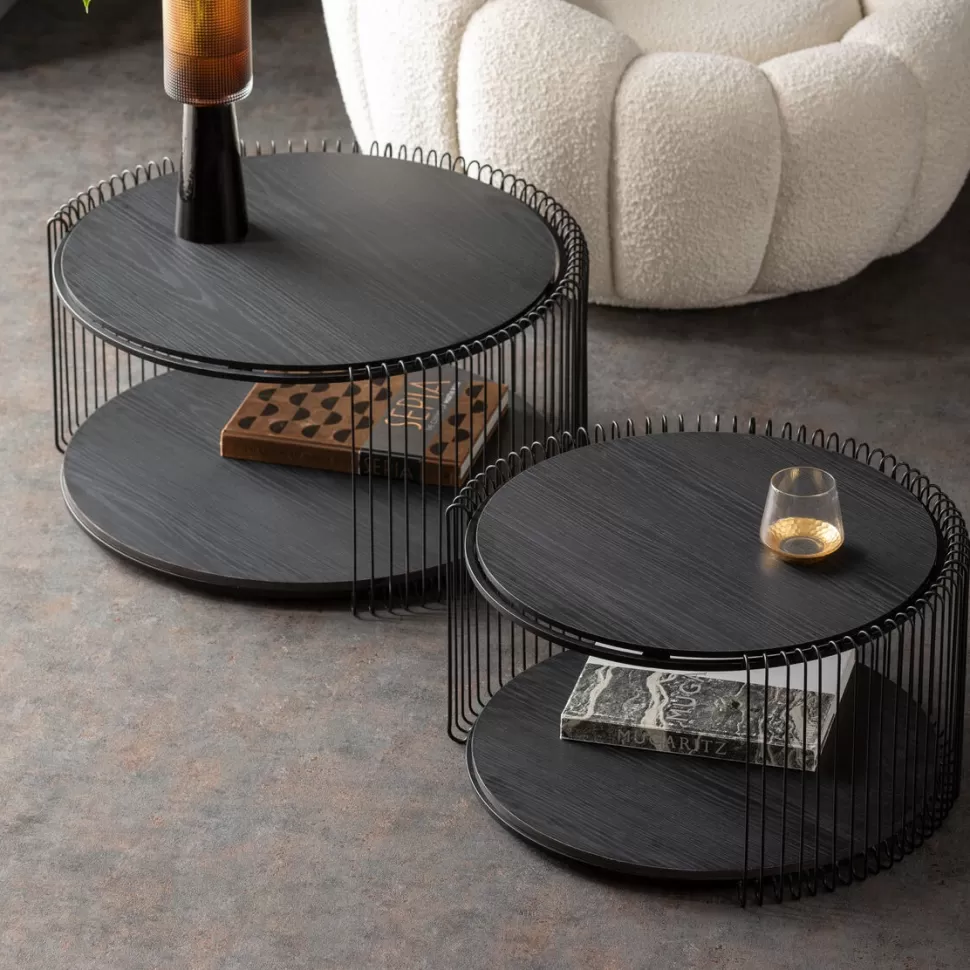 KARE Design Salontafel Wire Double Black Wood (2/set) Discount