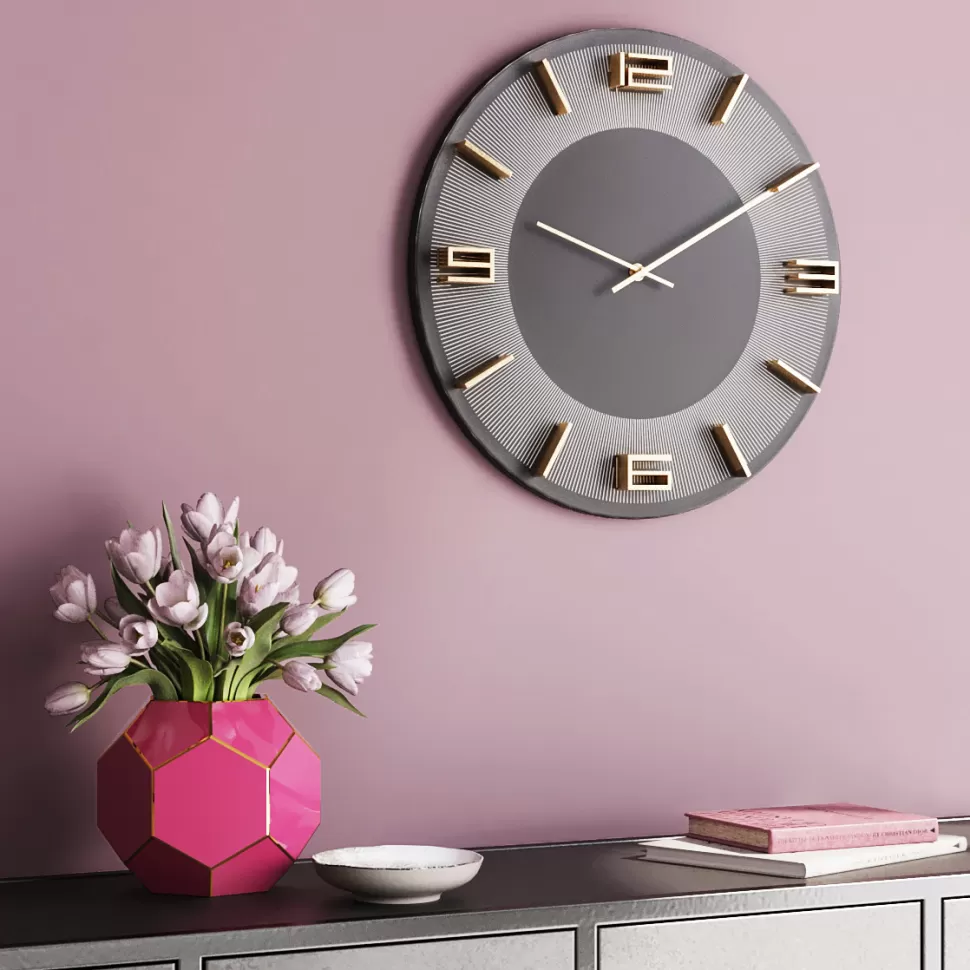 KARE Design Wandklok Leonardo Grijs-Goud Cheap